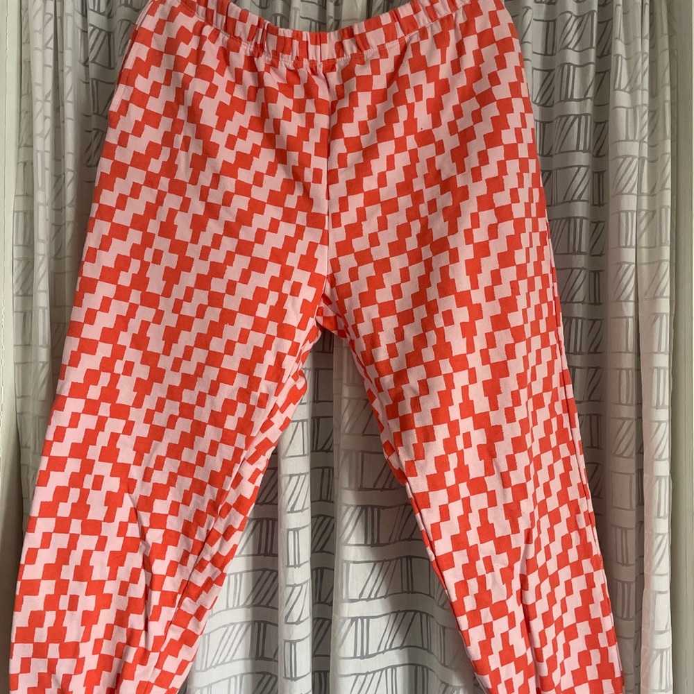 Red and White Geometric Pattern Pants